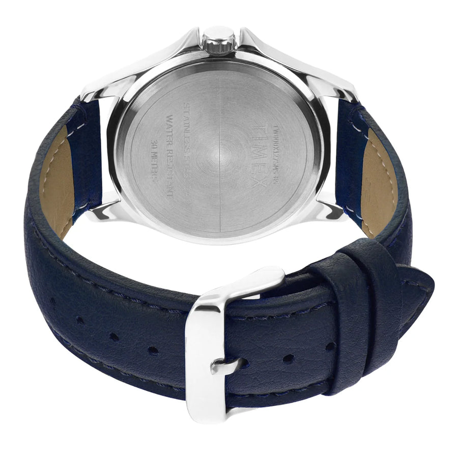 Timex TW000X127 Analog Quartz Watch for Men – Beige Dial, Blue Leather Strap