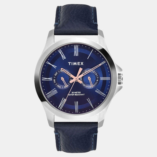 Timex TW000X132 Men’s Blue Dial Quartz Analog Watch With Leather Strap