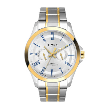 Timex TW000X134 Silver Dial Two‑Tone Stainless Steel Bracelet Analog Men Watch – Round Case, Quartz Movement