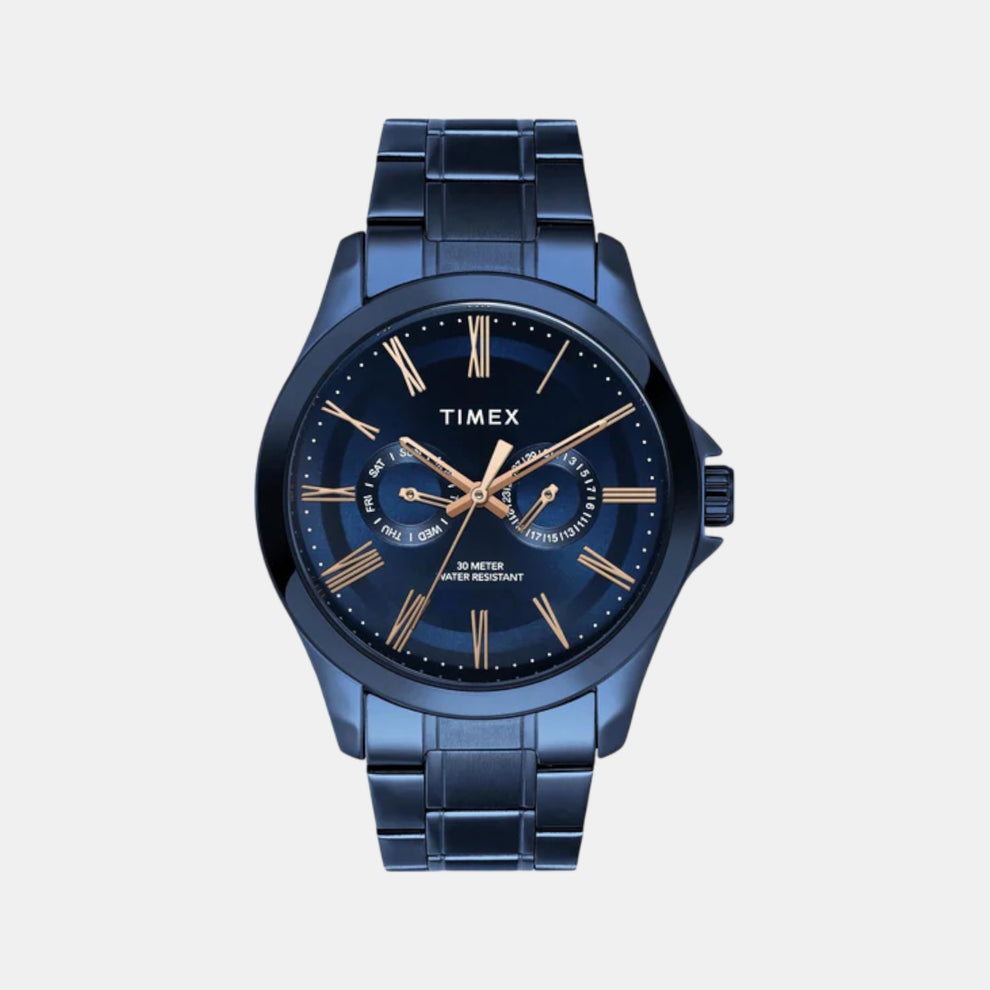 Timex TW000X137 Men’s Blue Dial Analog Watch with Stainless-Steel Strap