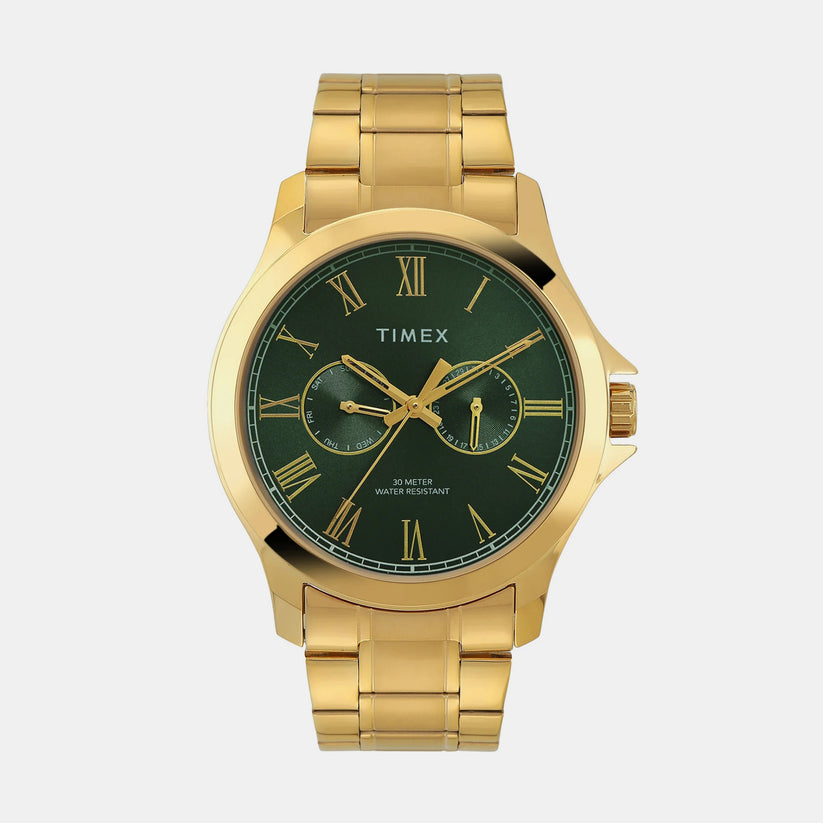 Timex TW000X142 Men’s Green Dial Analog Watch with Stainless Steel Strap
