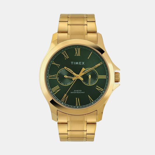 Timex TW000X142 Men’s Green Dial Analog Watch with Stainless Steel Strap