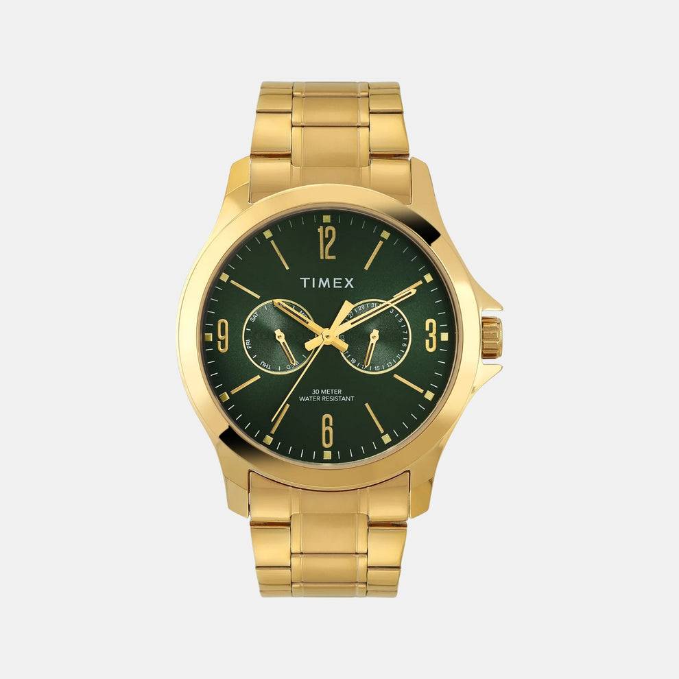 Timex TW000X144 Men’s Green Dial Analog Watch with Stainless Steel Strap