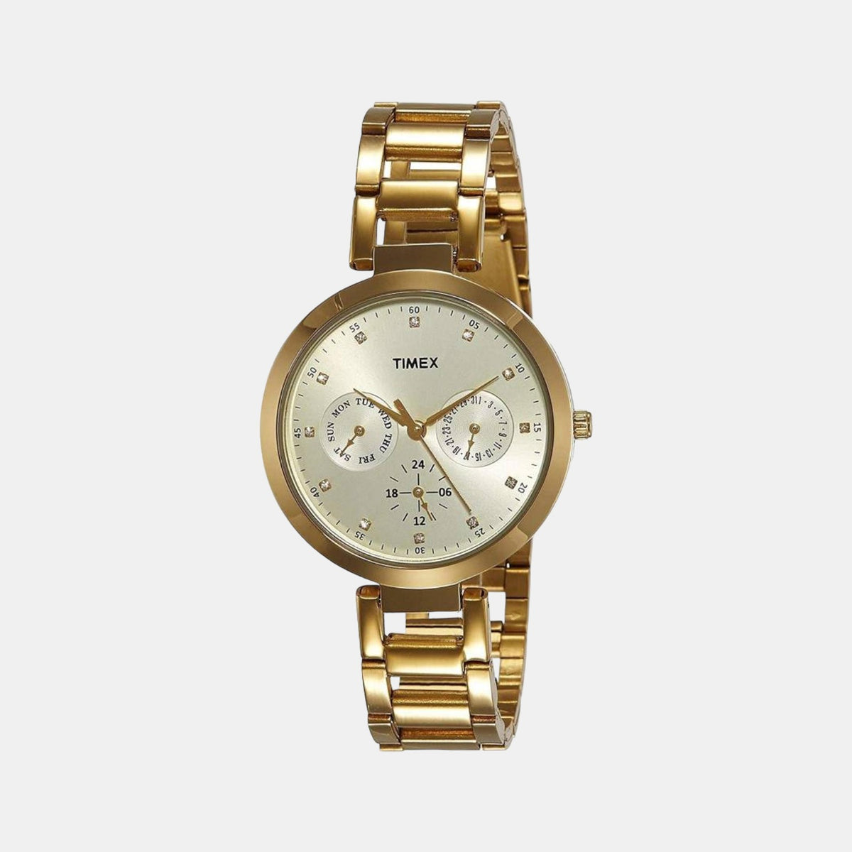 Timex TW000X208 Analog Quartz Watch for Women – Champagne Dial, Gold‑Tone Stainless Steel Bracelet