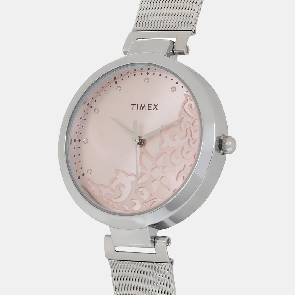 Timex TW000X217 Women’s Pink Dial Analog Stainless Steel Watch
