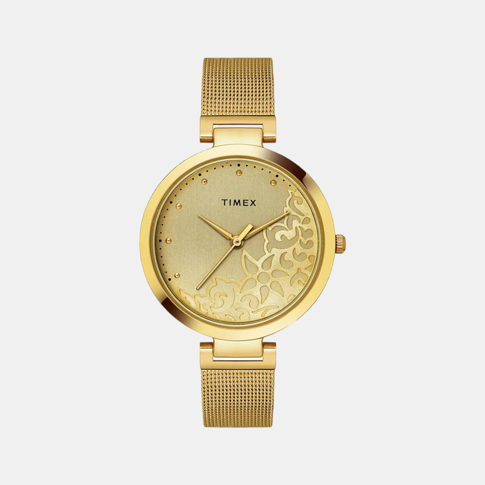 Timex TW000X235 Women’s Analog Quartz Watch Gold Dial, Gold-Tone Stainless Steel Bracelet