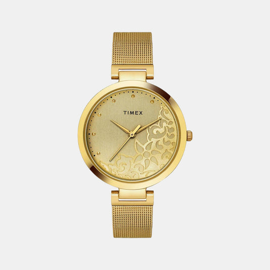 Timex TW000X235 Women’s Analog Quartz Watch Gold Dial, Gold-Tone Stainless Steel Bracelet