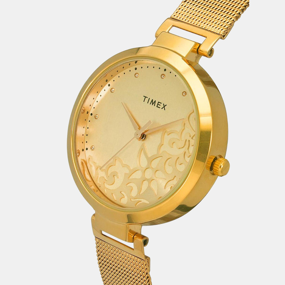 Timex TW000X235 Women’s Analog Quartz Watch Gold Dial, Gold-Tone Stainless Steel Bracelet