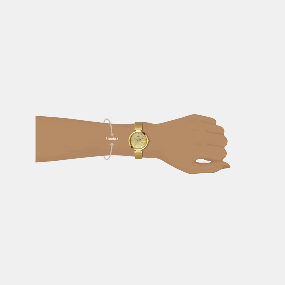 Timex TW000X235 Women’s Analog Quartz Watch Gold Dial, Gold-Tone Stainless Steel Bracelet