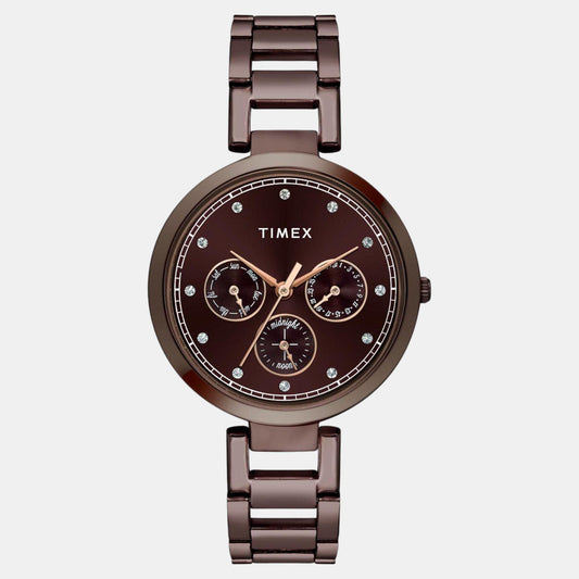 Timex TW000X267 Women’s Brown Dial Analog Watch with Stainless-Steel Strap