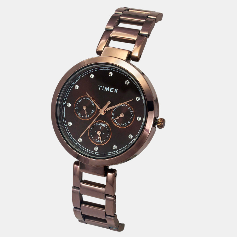 Timex TW000X267 Women’s Brown Dial Analog Watch with Stainless-Steel Strap