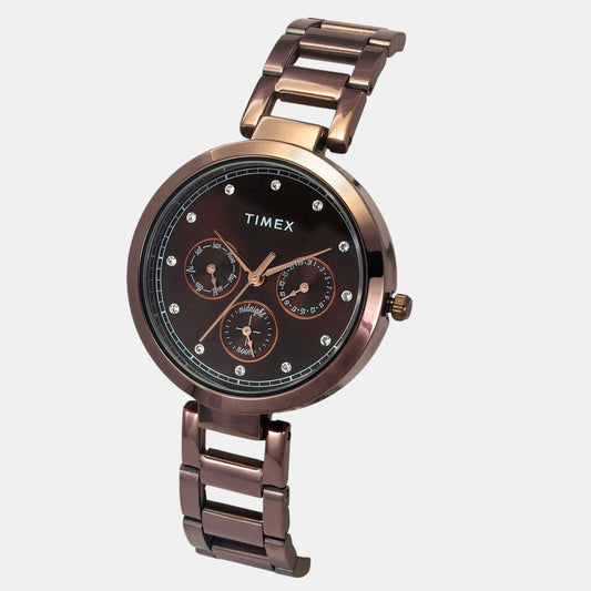 Timex TW000X267 Women’s Brown Dial Analog Watch with Stainless-Steel Strap