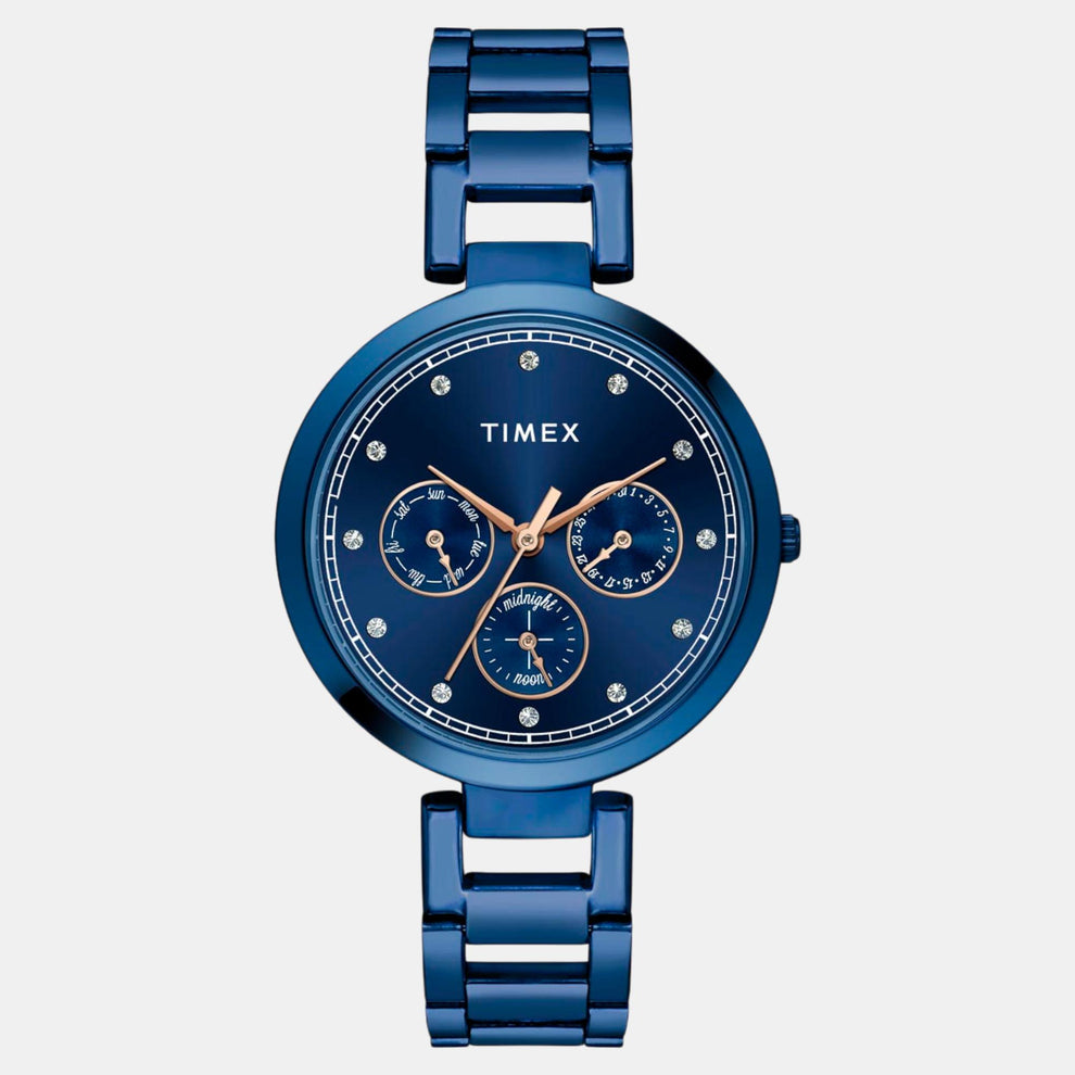 Timex TW000X268 Women’s Blue Dial Analog Watch with Stainless Steel Strap