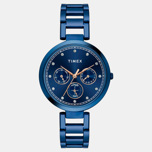 Timex TW000X268 Women’s Blue Dial Analog Watch with Stainless Steel Strap