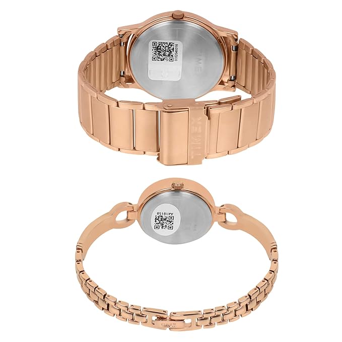 Timex TW00PR263 Classic Pair White‑Dial Rose‑Gold Analog Watches