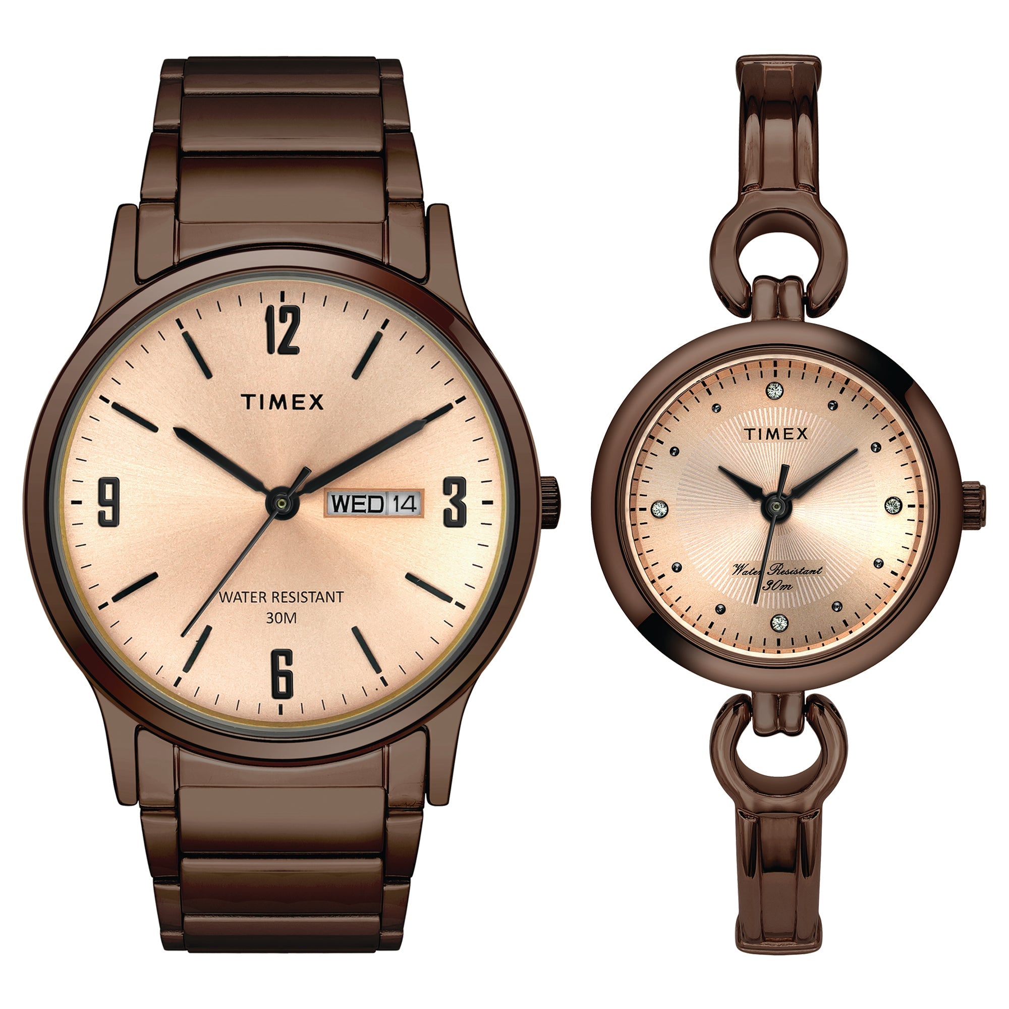 Timex TW00PR265 Rose‑Gold Dial Brown Stainless‑Steel Watch Set