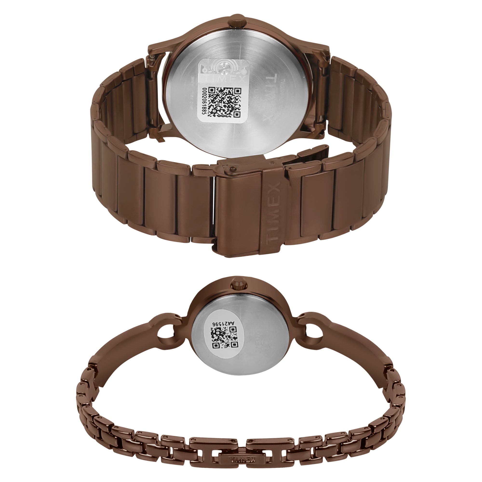 Timex TW00PR265 Rose‑Gold Dial Brown Stainless‑Steel Watch Set
