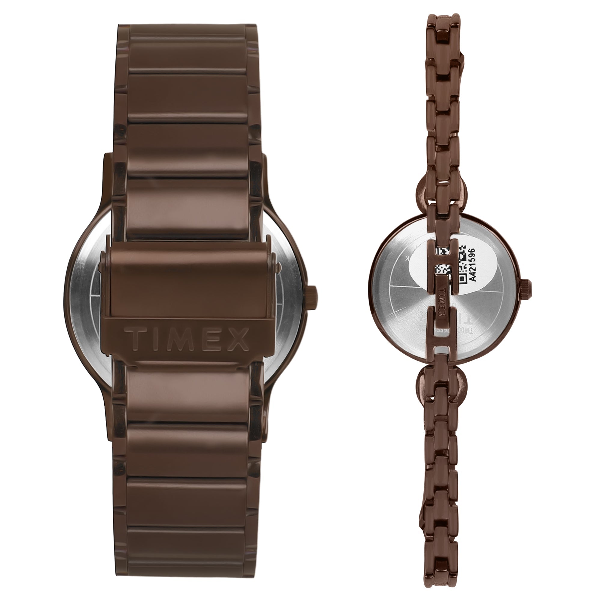 Timex TW00PR265 Rose‑Gold Dial Brown Stainless‑Steel Watch Set