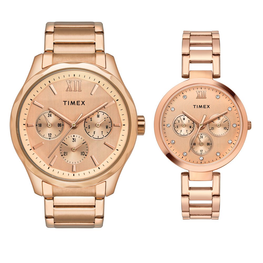 Timex TW00PR266 Rose‑Gold Dial Rose‑Gold Stainless Steel Watch Set