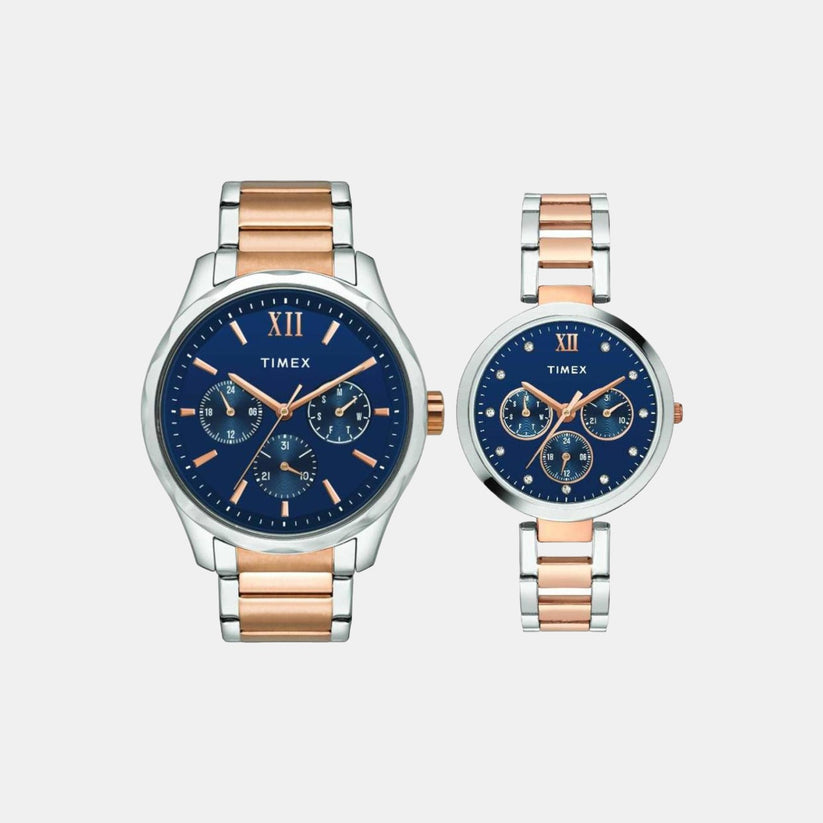 Timex TW00PR267 Blue‑Dial Rose‑Gold Stainless Steel Watch Set