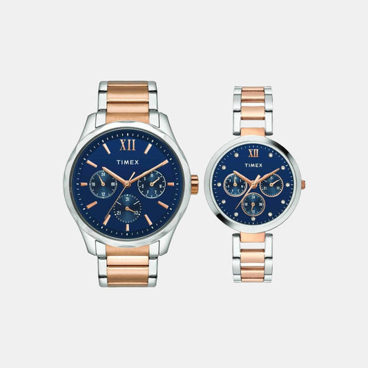 Timex TW00PR267 Blue‑Dial Rose‑Gold Stainless Steel Watch Set