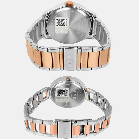 Timex TW00PR267 Blue‑Dial Rose‑Gold Stainless Steel Watch Set