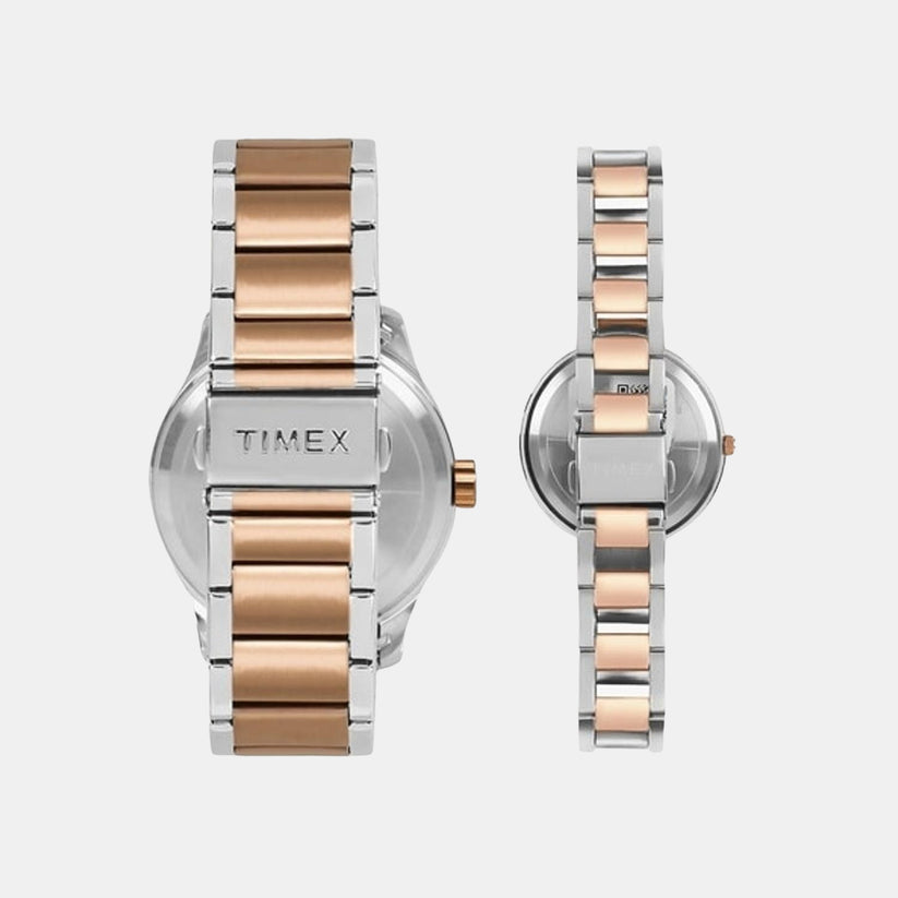 Timex TW00PR267 Blue‑Dial Rose‑Gold Stainless Steel Watch Set
