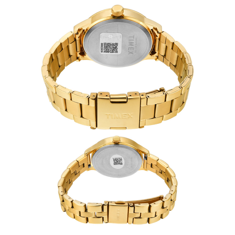 Timex TW00PR303 Unisex Silver Dial Quartz Multifunction Analog Round Stainless Steel Watch (Pair)