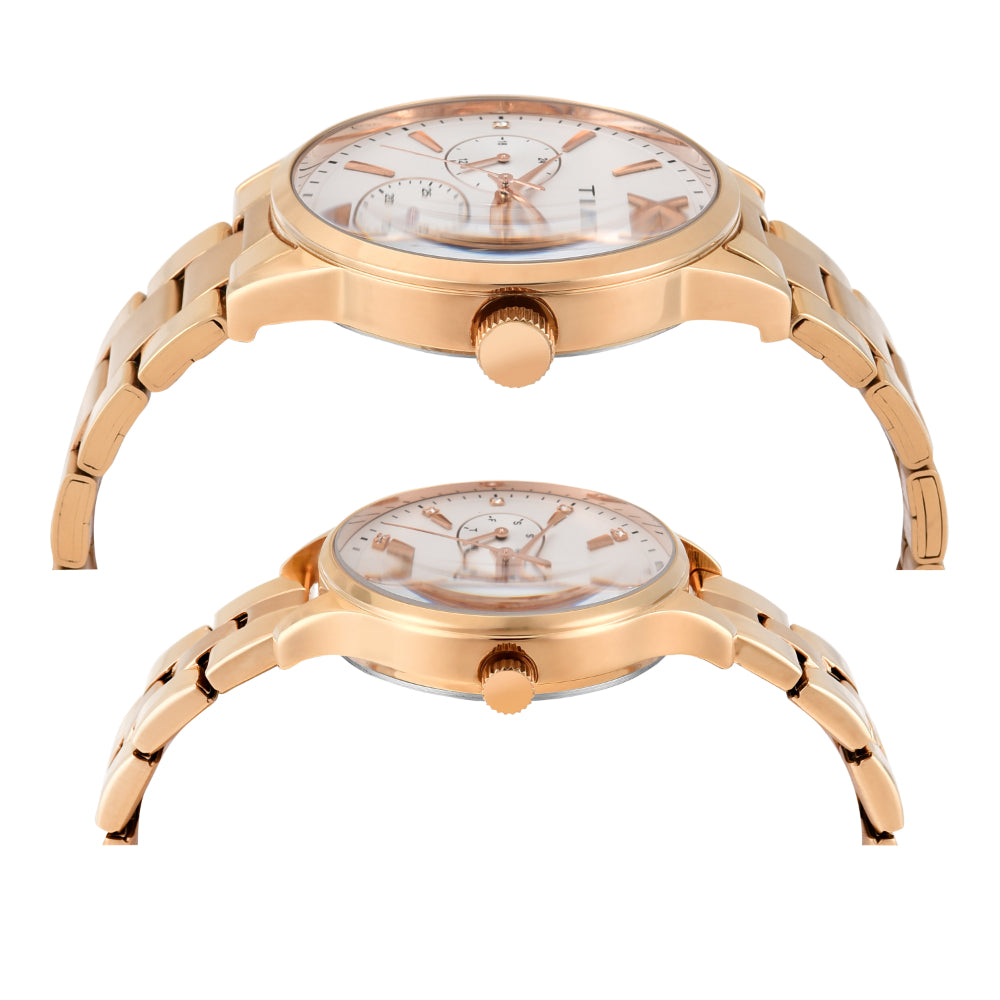 Timex TW00PR304 Unisex Couple Silver Dial Quartz Multifunction Watch Set