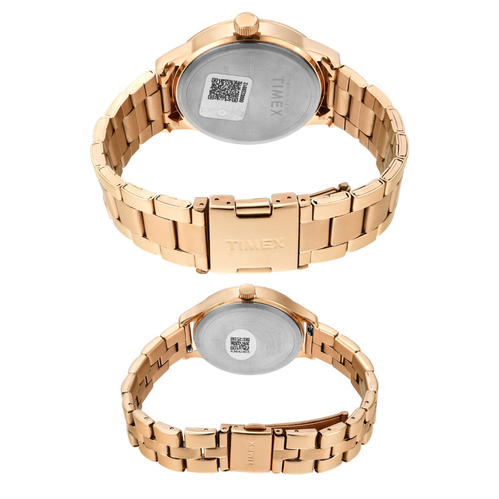 Timex TW00PR304 Unisex Couple Silver Dial Quartz Multifunction Watch Set