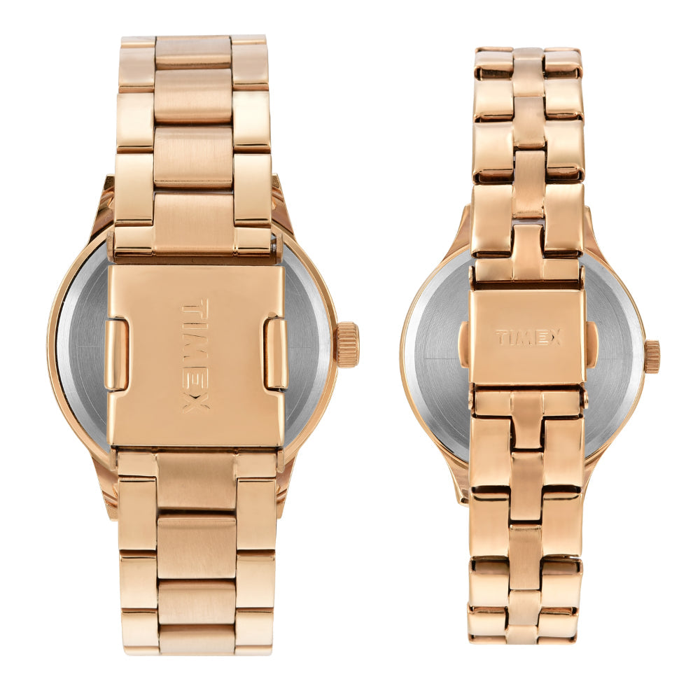 Timex TW00PR304 Unisex Couple Silver Dial Quartz Multifunction Watch Set