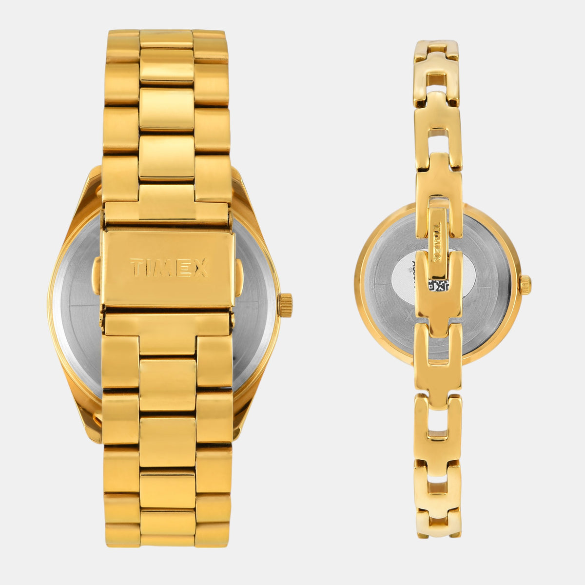 Timex TW00PR307 Beige Dial Stainless Steel Couple Analog Watches – Round Case, Quartz Movement, Gold‑Tone Strap