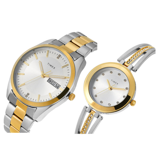Timex TW00PR308 Unisex Silver Dial Quartz Analog Pair Watch Set