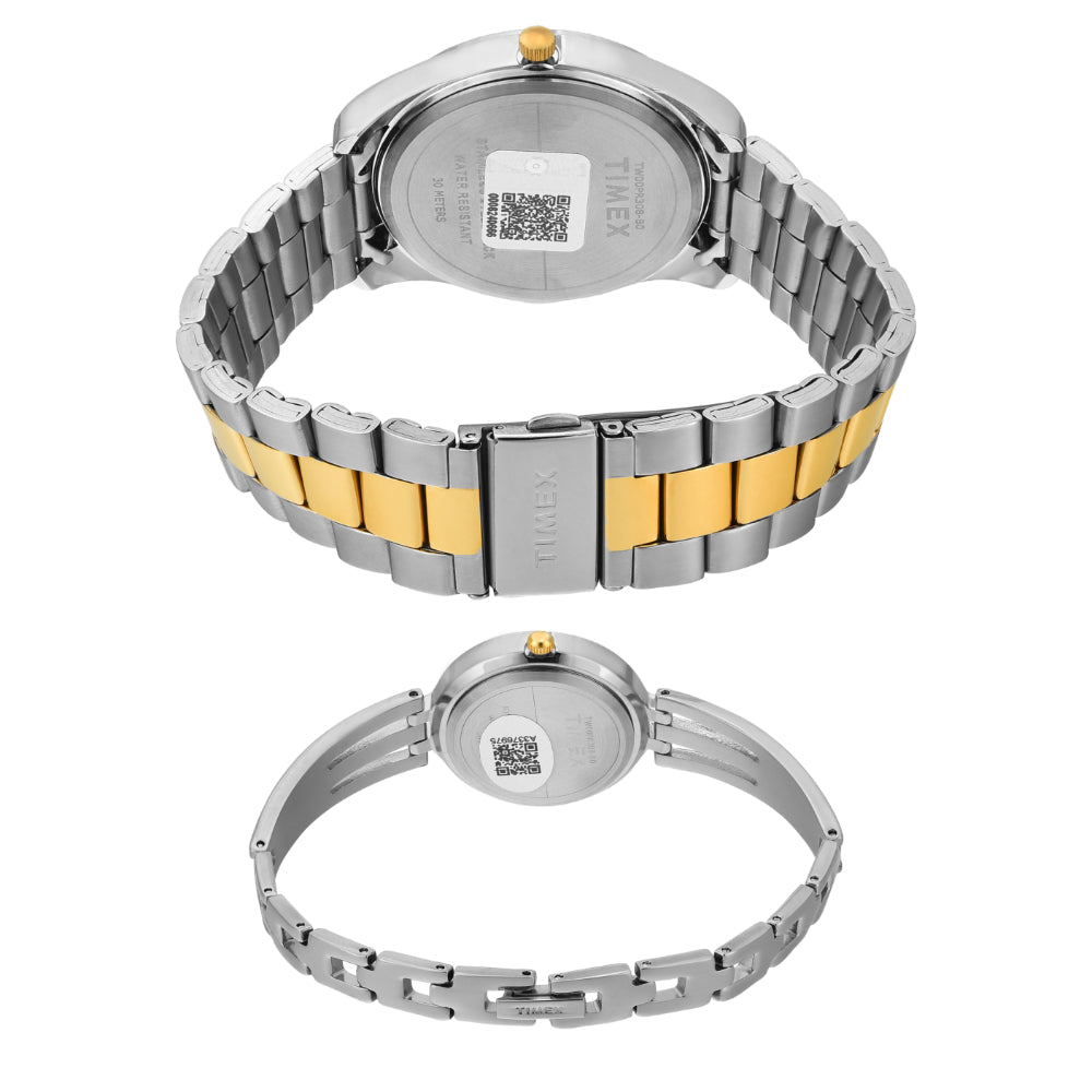 Timex TW00PR308 Unisex Silver Dial Quartz Analog Pair Watch Set