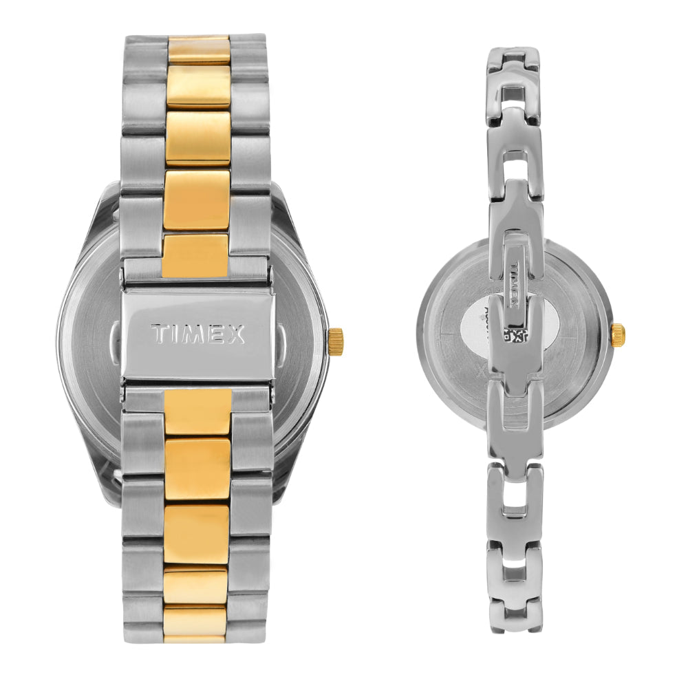 Timex TW00PR308 Unisex Silver Dial Quartz Analog Pair Watch Set
