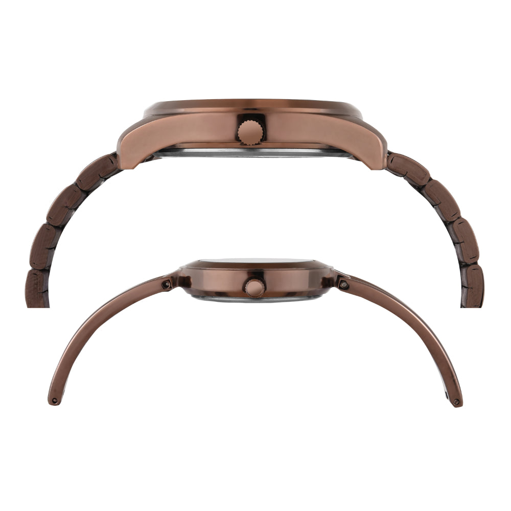 Timex TW00PR311 Unisex Brown Dial Quartz Analog Pair Watch Set