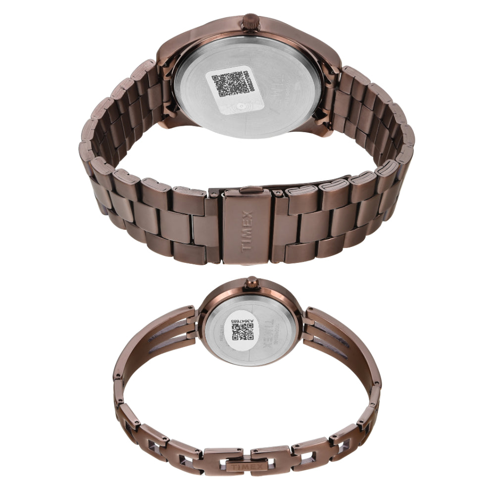 Timex TW00PR311 Unisex Brown Dial Quartz Analog Pair Watch Set