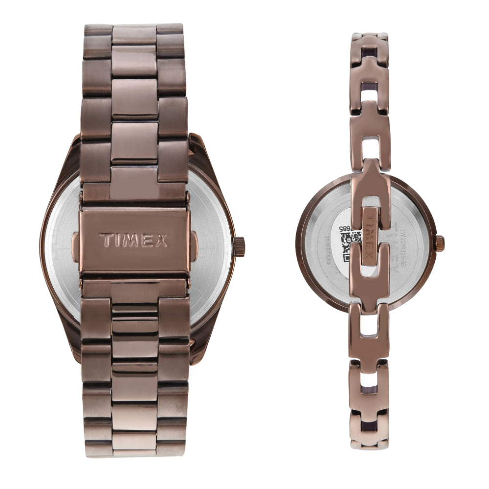 Timex TW00PR311 Unisex Brown Dial Quartz Analog Pair Watch Set