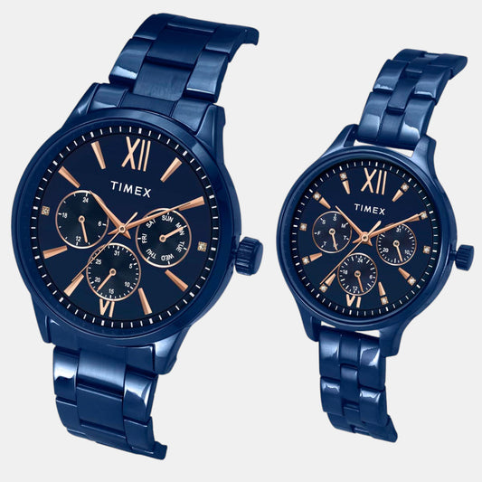 Timex TW00PR313 Unisex Blue Dial Quartz Analog Pair Watch Set