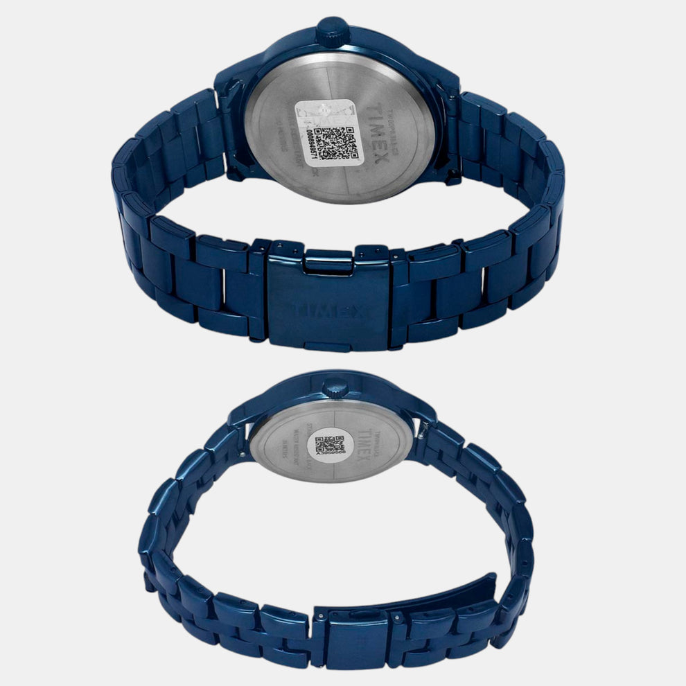 Timex TW00PR313 Unisex Blue Dial Quartz Analog Pair Watch Set