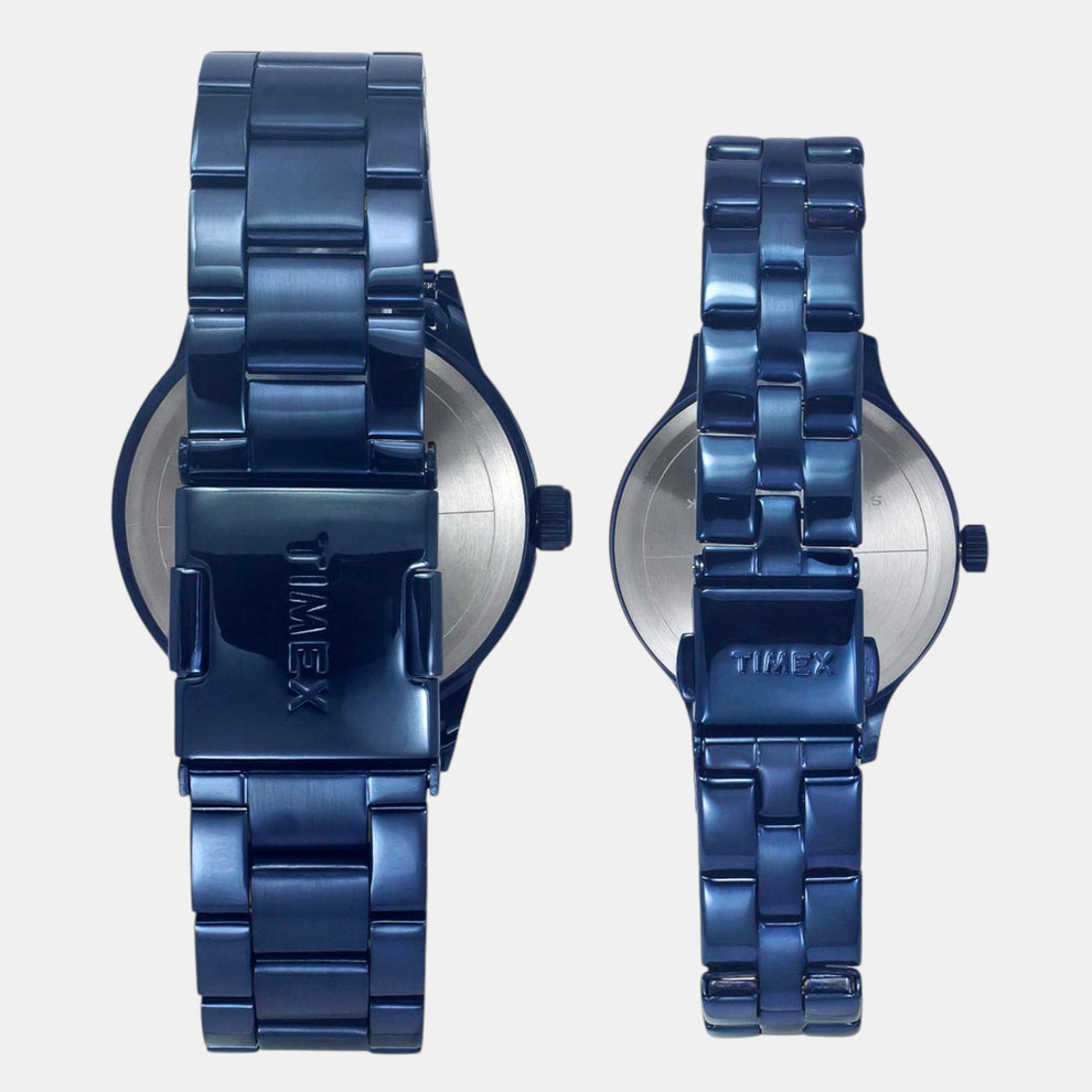 Timex TW00PR313 Unisex Blue Dial Quartz Analog Pair Watch Set