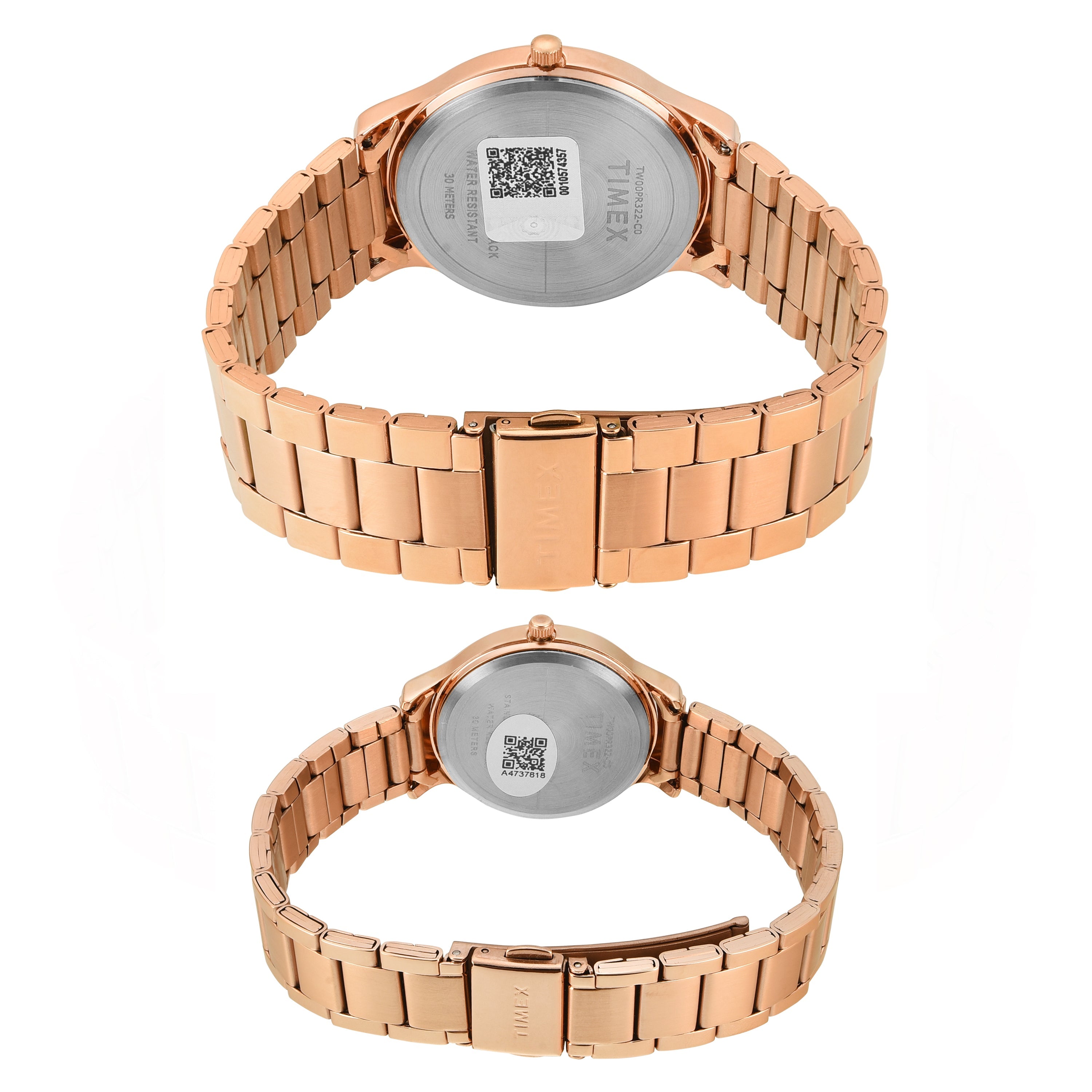 Timex TW00PR322 Quartz Analog Blue Round Dial Rose-Gold Stainless Steel Strap Couples Watch Set