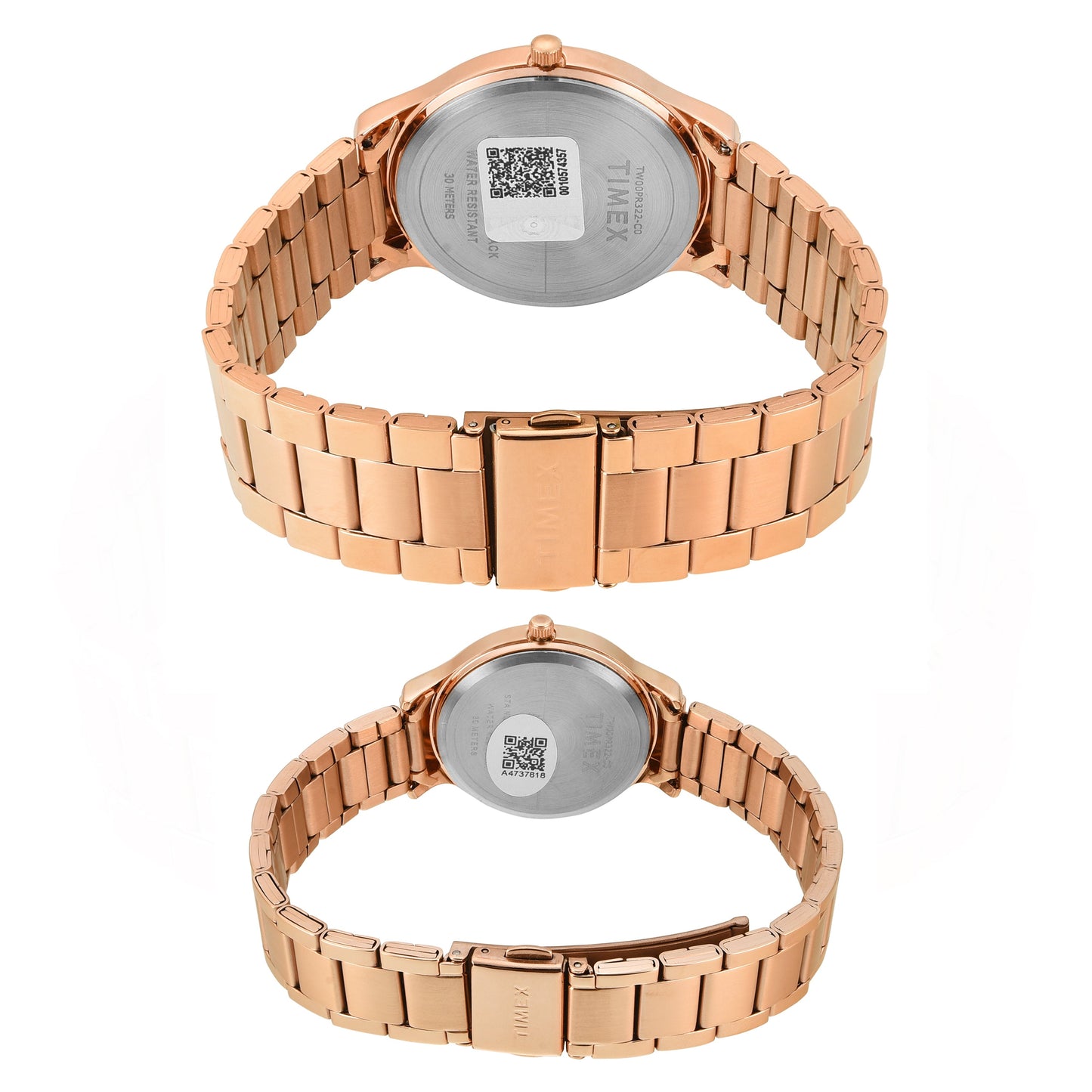 Timex TW00PR322 Quartz Analog Blue Round Dial Rose-Gold Stainless Steel Strap Couples Watch Set