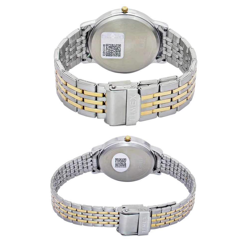 Timex TW00PR329 Pair’s Beige (Tan) Dial Quartz Analog Round Stainless Steel Watches