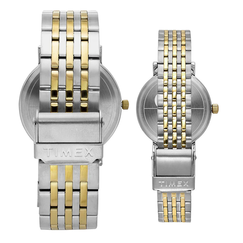 Timex TW00PR329 Pair’s Beige (Tan) Dial Quartz Analog Round Stainless Steel Watches