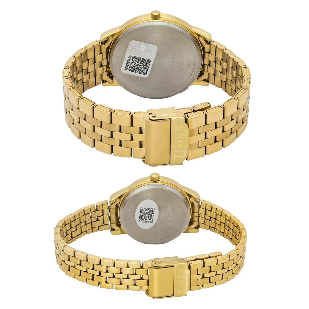 Timex TW00PR331 Couples’ Green Dial Analog Watch Set with Stainless-Steel Strap