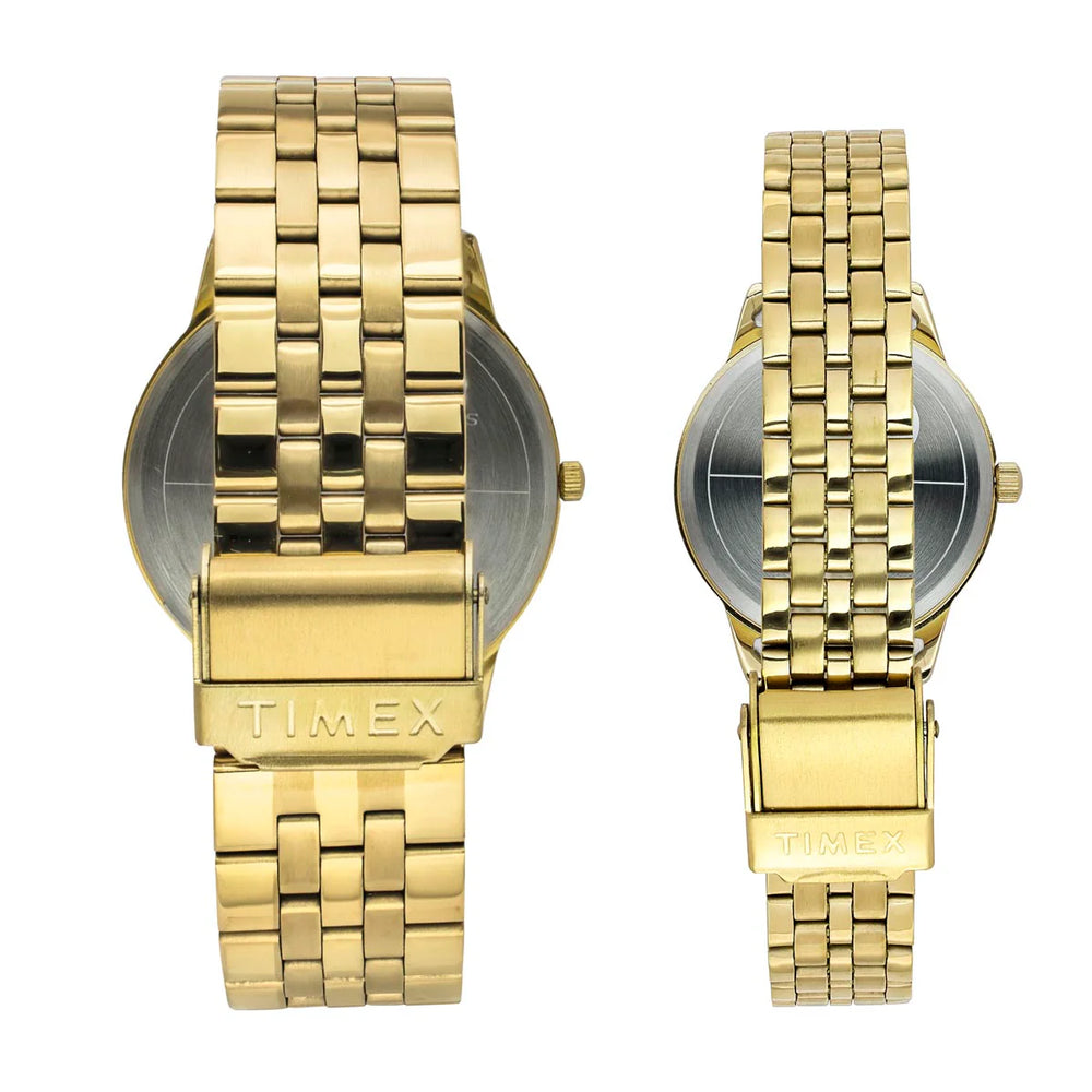 Timex TW00PR331 Couples’ Green Dial Analog Watch Set with Stainless-Steel Strap