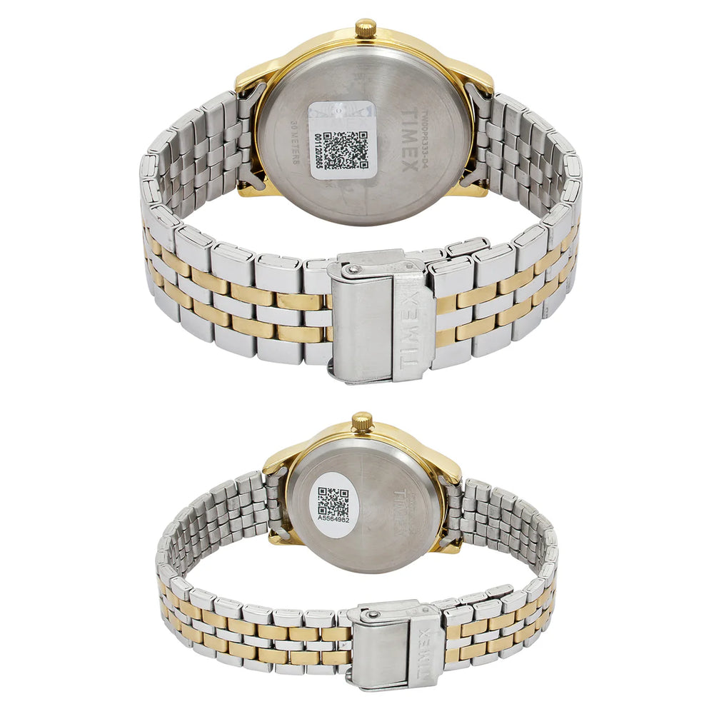 Timex TW00PR333 Couples’ Champagne Dial Analog Watch with Stainless Steel Strap