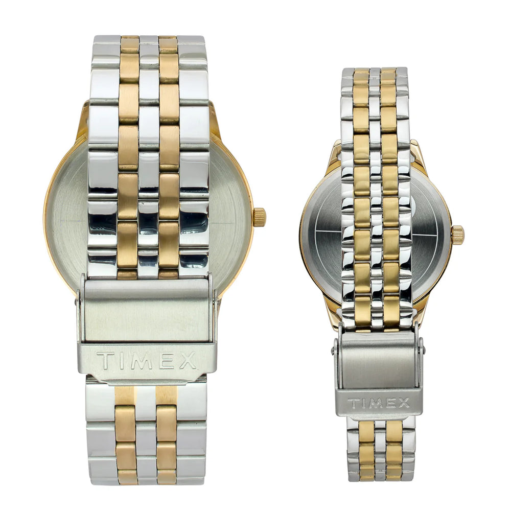 Timex TW00PR333 Couples’ Champagne Dial Analog Watch with Stainless Steel Strap