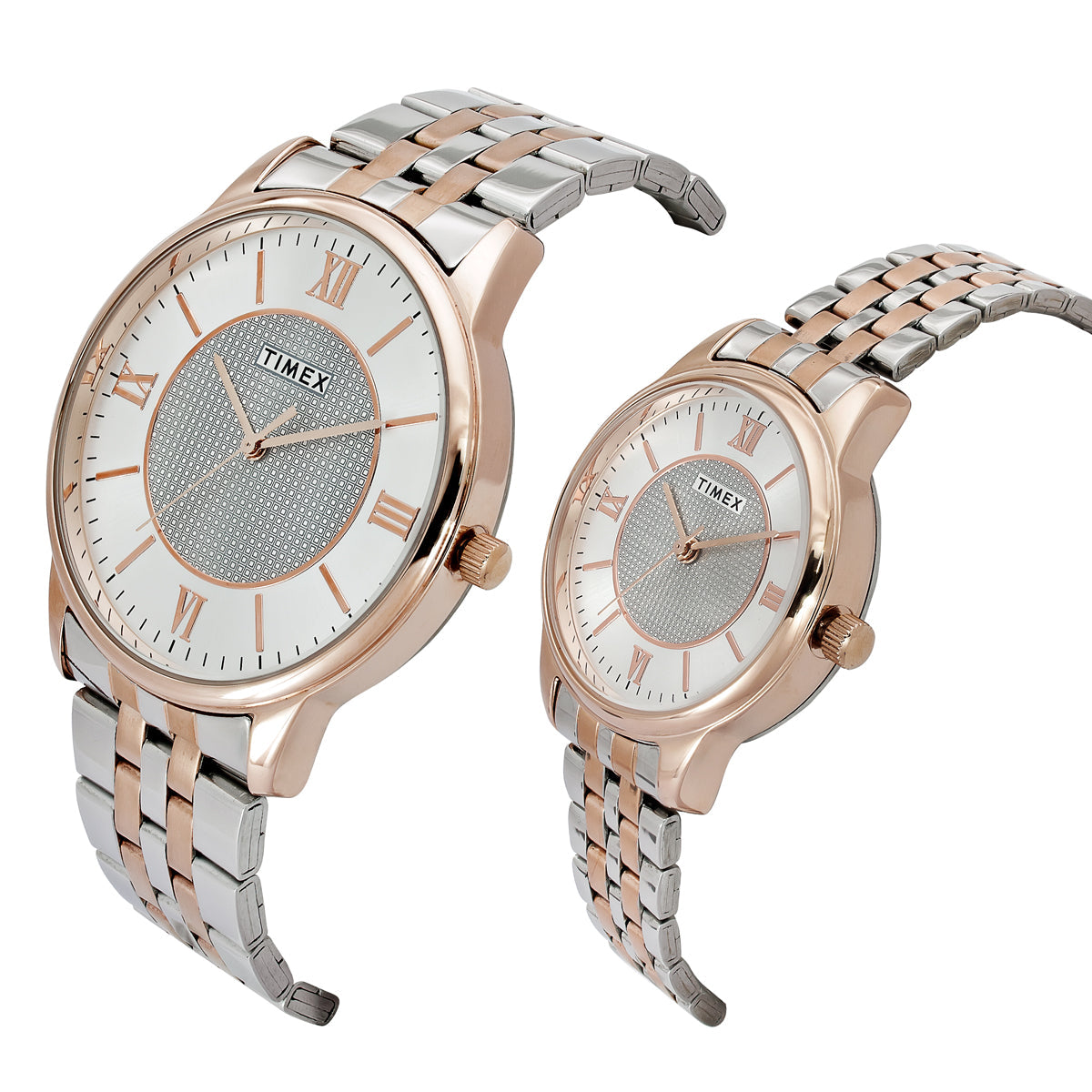 Timex TW00PR334 Couples’ Silver Dial Analog Watch Set with Stainless-Steel Strap